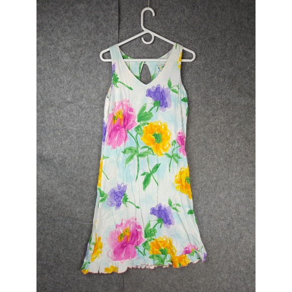 Jams World Dress Women's Medium Floral Hawaiian Rayon Long EUC Button - Picture 1 of 9